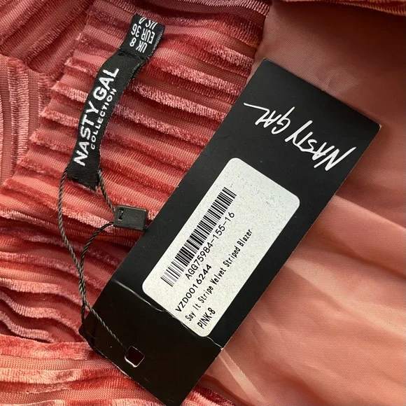 Nasty Gal Collection Pink Crushed Velvet Ribbed Double Breasted Lined Blazer NWT - Picture 10 of 10